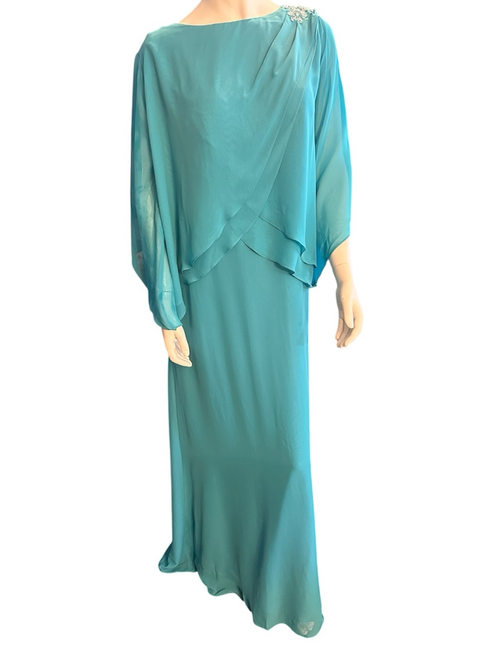 Sleeveless Sheath Maxi Dress W/Chiffon Pull Over Cover Various Sizes Teal Nwot